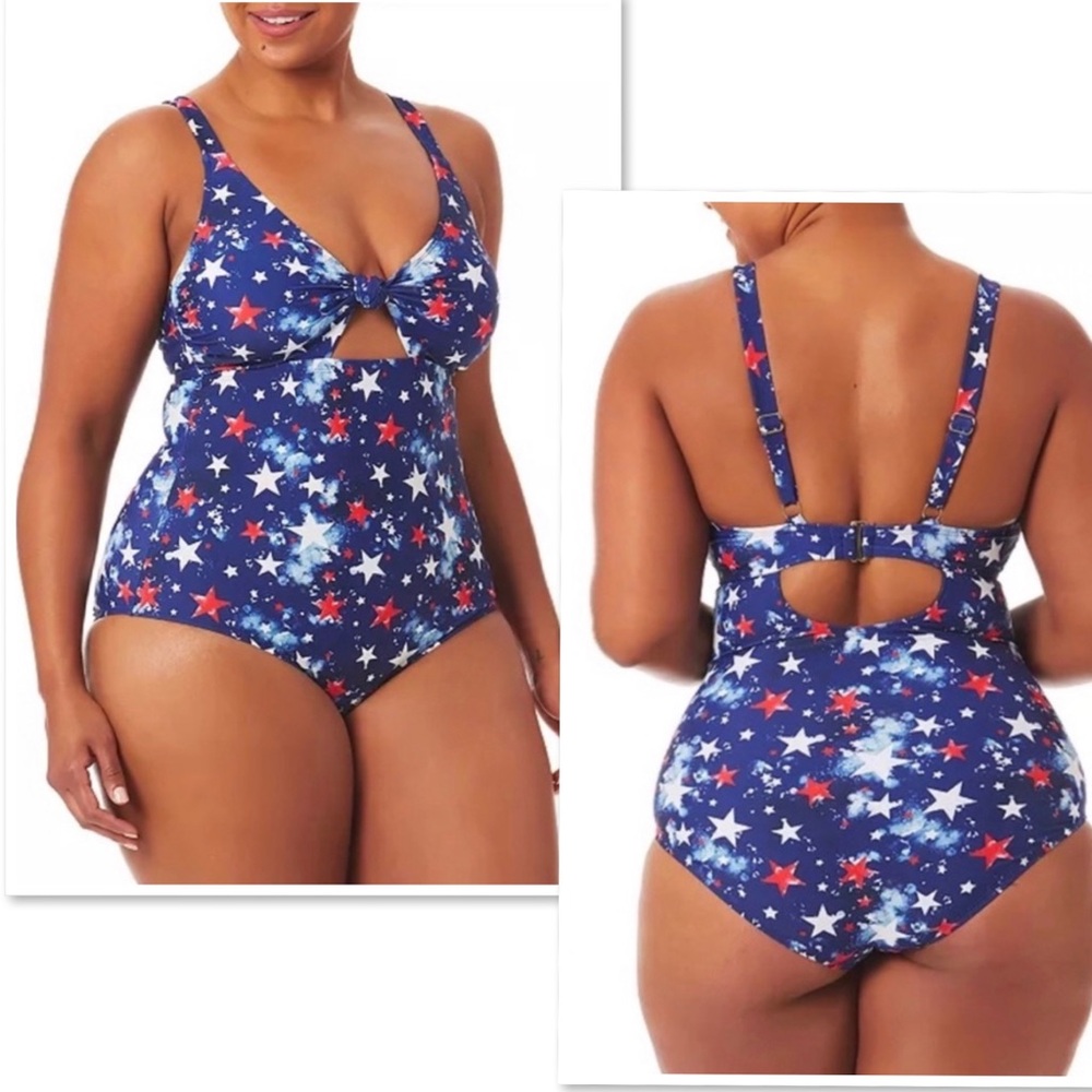 California Waves Plus Macy's Splatter Star Knotted Cut Out One Piece Swimsuit 22